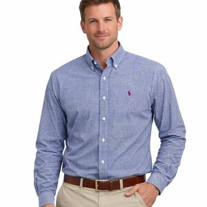 Ralph Lauren Blake Button Down Shirt Mens L Blue Gingham Check Long Sleeve
